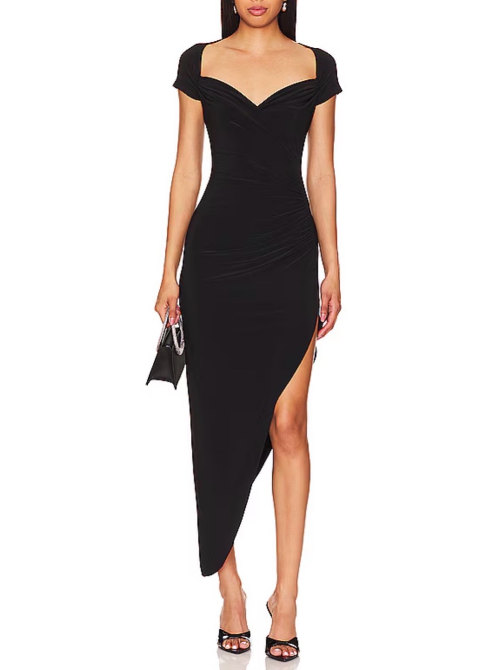 NEW Norma Kamali Cap Sleeve Sweetheart Side Drape Gown in Black Small